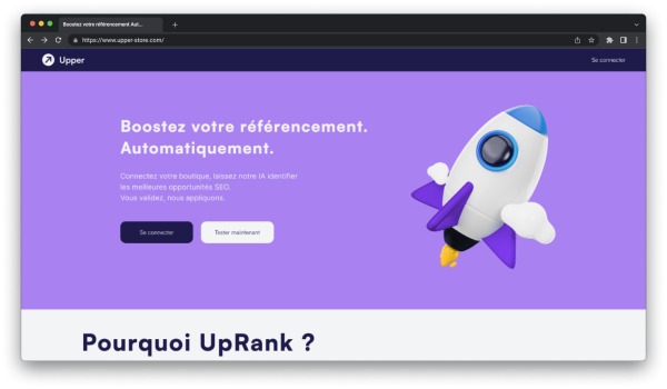 Upper, l'application <strong>SEO</strong> pour Shopify